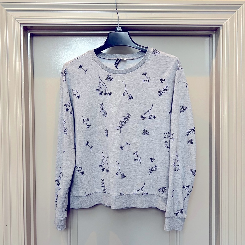 Grey Dainty Butterflies and Bees Crew Neck